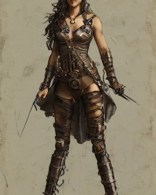 Image similar to highly detailed steampunk gal gadot standing, steel age : leonardo da vinci, greg rutkowski, magali villeneuve