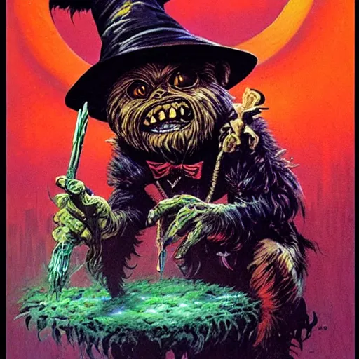 Image similar to wicket witch of the west, by basil gogos and phillipe druillet and paul lehr, trending on artstation hq, deviantart, pinterest, 4 k uhd image