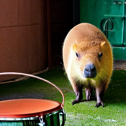 Image similar to a capybara playing drums