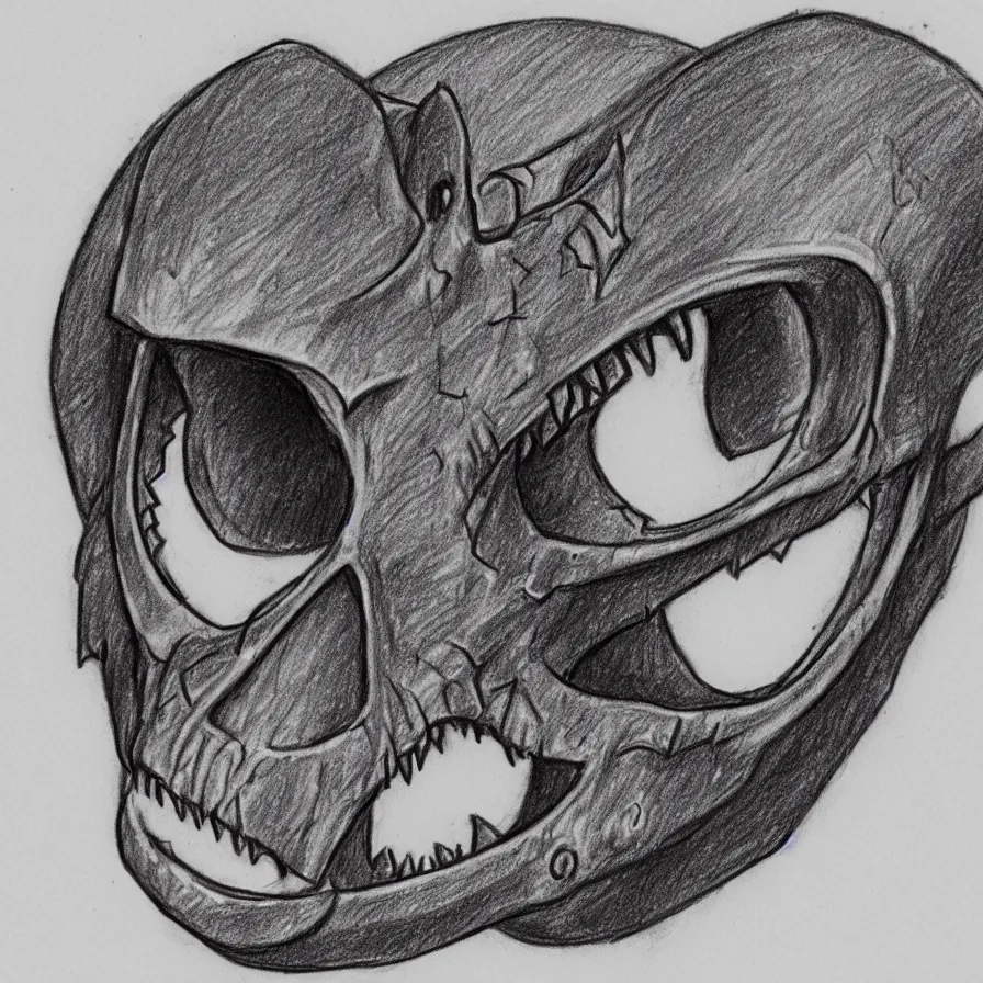 Prompt: pencil sketch of a stylized dinosaur skull symbol