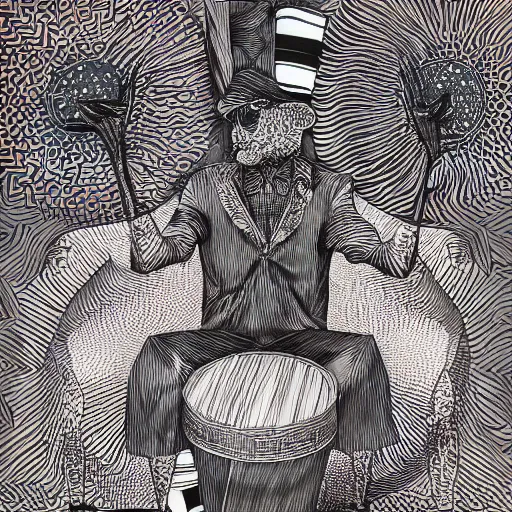 Image similar to A drummer wearing a fez by Android Jones and M. C. Escher collaboration