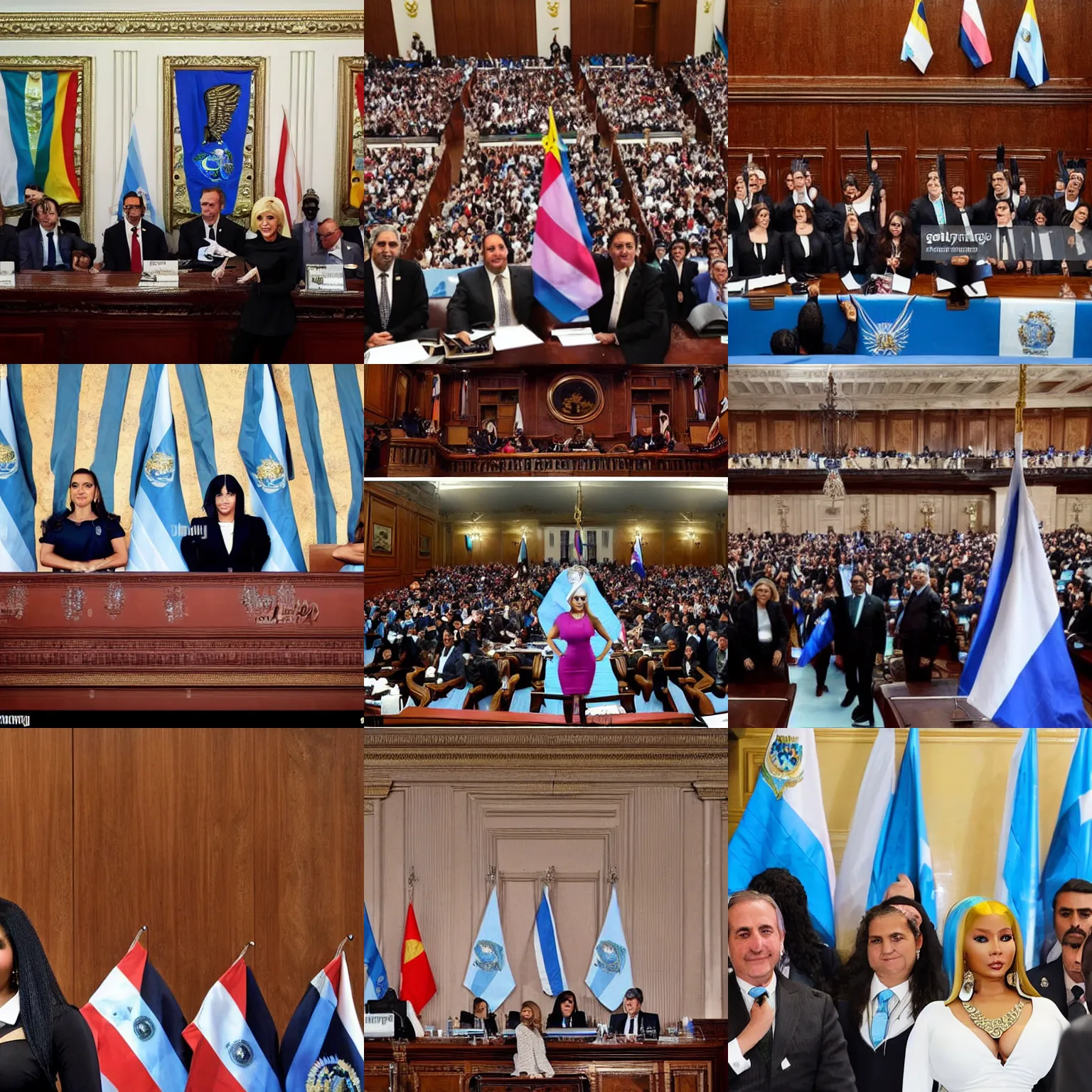 Image similar to Nicki Minaj president of Argentina, in the Argentine Congress, flags of Argentina behind, detailed picture