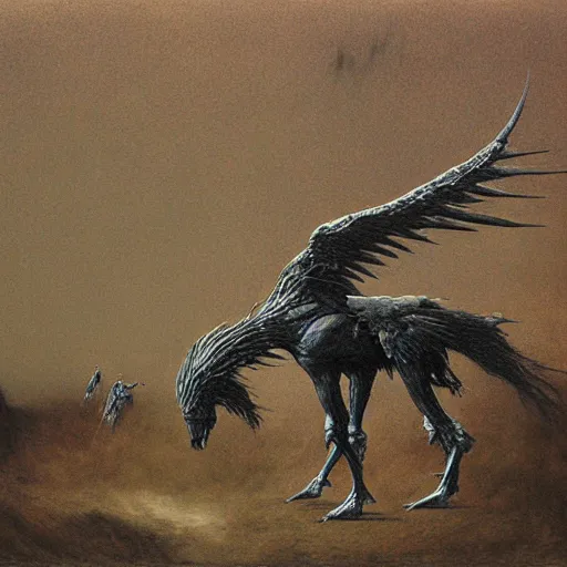 Image similar to griffon knight concept, beksinski