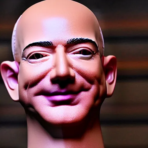 Prompt: jeff bezos disembodied head on a wooden floor, smiling