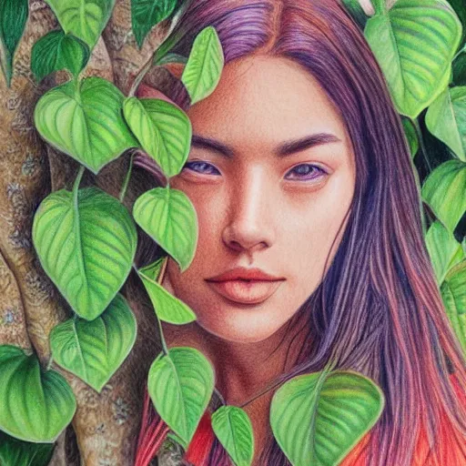 Prompt: Colored pencil art on paper, highly detailed, artstation, Plants, animals, people portrait, Caran d'Ache Luminance