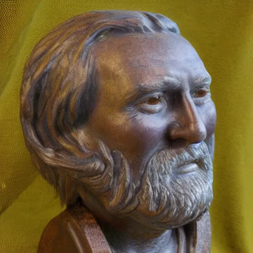 Image similar to hyper realistic closeup bust of a new england fisherman, the dude, painted, colorized, bossons vintage chalkware, by emile renouf