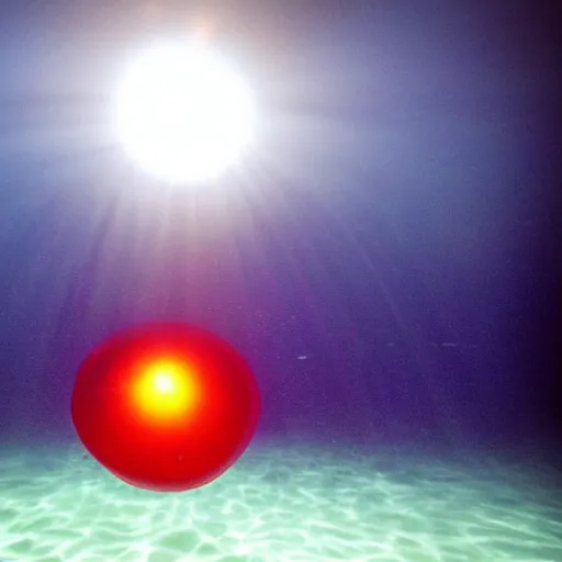 Prompt: sphere shaped object glowing under water