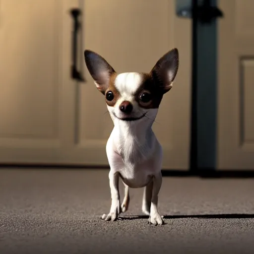 Image similar to a happy chihuahua stars as walter white in breaking bad, high quality photography, promotional shot