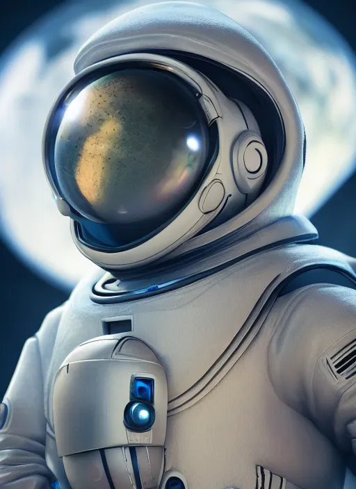 Image similar to A futuristic astronaut, artistic pose, cinematic shot, intricate, ornate, photorealistic, ultra detailed, realistic, 100mm, photography, octane, high definition, depth of field, bokeh, 8k, artstation