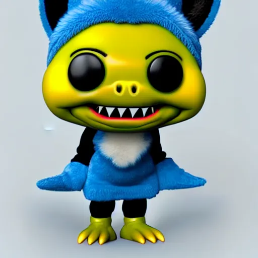 Image similar to cute baby shark with short blue fur smiling, funko pop, beanie baby, daz 3 d, octane render, studio lighting