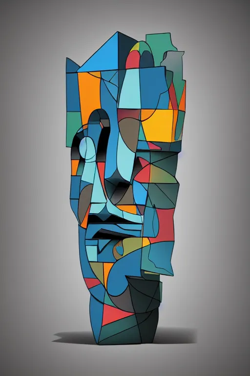 Image similar to cubist moai statue cutout digital illustration cartoon colorful beeple