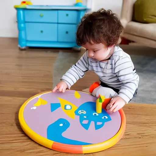 Prompt: a baby’s activity table by Fischer price and bekinski