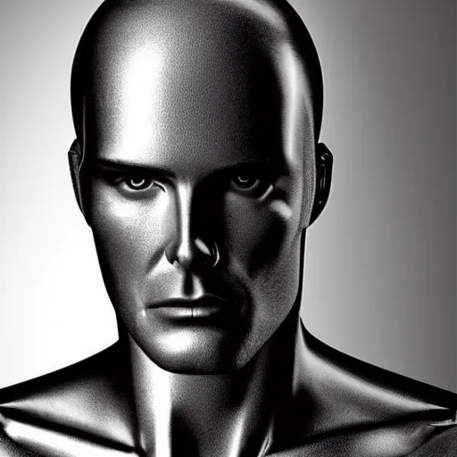 Image similar to “a realistic detailed photo of a guy who is an attractive humanoid who is half robot and half humanoid, who is a male android, David Beckham, shiny skin, posing like a statue, blank stare”