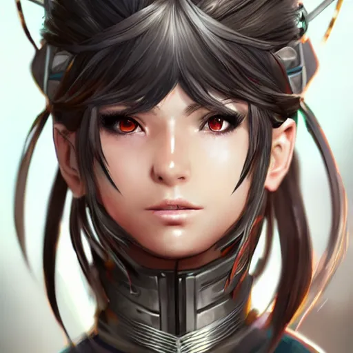 Image similar to a female warrior, character art portrait, anime key visual, official media, illustrated by wlop, extremely detailed, 8 k, trending on artstation, cinematic lighting, beautiful