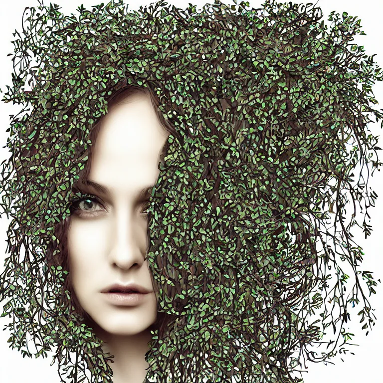 Image similar to “portrait of a beautiful woman made out of vines, digital art, 4k”