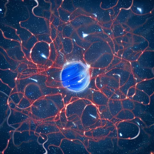 Image similar to army of interconnected neurons made of steel in space with hubble background, amazing, fire, splash, vray, 5 5 mm