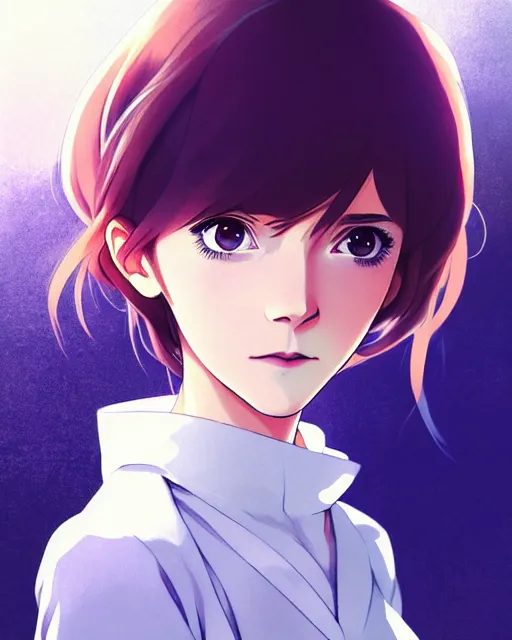 Image similar to Anime as Emma Watson playing Hermione Granger. Cute fine face. Pretty face. Cute smile. Realistic shaded. Perfect face. Fine details. Anime. Realistic shaded lighting. Ilya Kuvshinov. Katsuhiro Otomo. Ghost in the shell. Magali Villeneuve. artgerm. Jeremy Lipkin. Michael Garmash. Rob Rey,