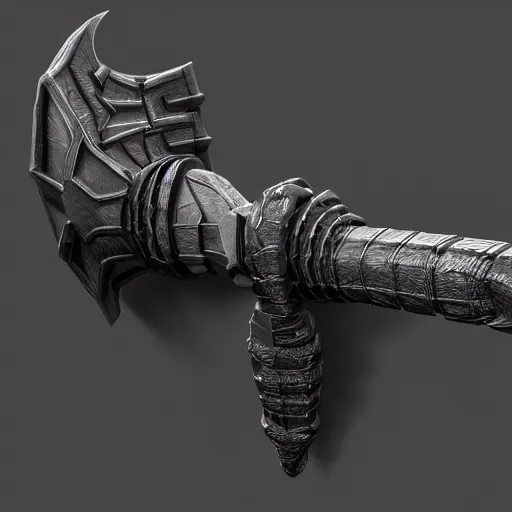 Prompt: a black sword skull handle, ornament, weapon, a 3 d render by dom qwek, studio lighting, raytracing, trending on polycount, futurism, hard surface modeling, rendered in maya, 3 ds max, blender, artstation hd, vray