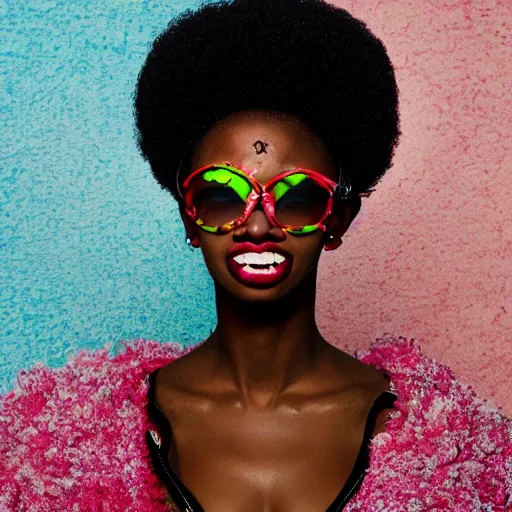 Image similar to photo of an afro woman in the style of terry richardson