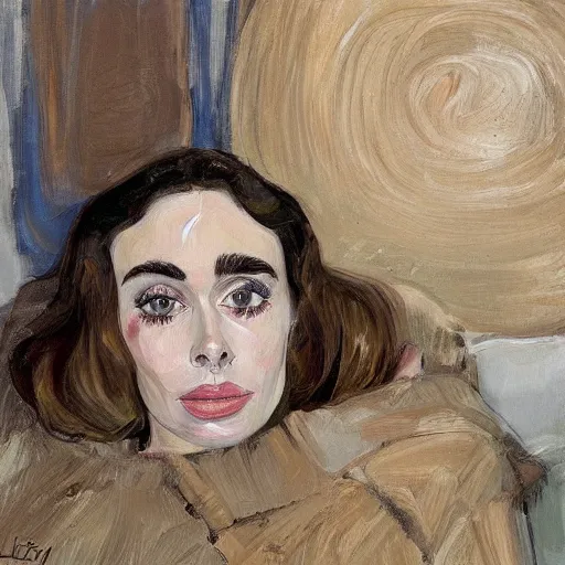 Prompt: of lilly collins painted by lucien freud - n 9