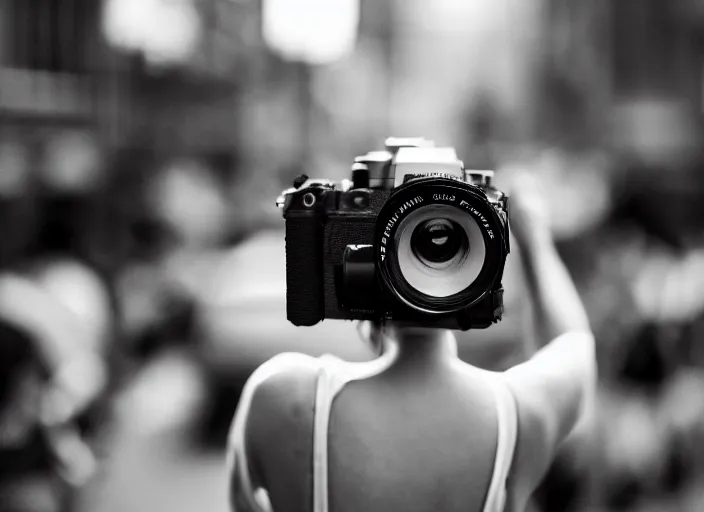 Image similar to a 2 8 mm macro photo from the back of a woman watching a parade, splash art, movie still, bokeh, canon 5 0 mm, cinematic lighting, dramatic, film, photography, golden hour, depth of field, award - winning, anamorphic lens flare, 8 k, hyper detailed, 3 5 mm film grain