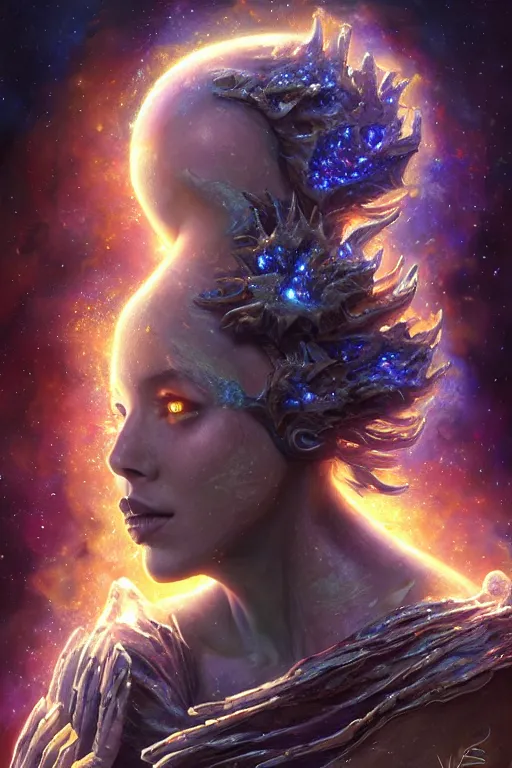 Image similar to beautiful oil painting with high detail of a wise Space ent(Crying Artfully) made of stars and plasma, hybrid from dungeons and dragons and art direction by James Cameron ;by artgerm; wayne reynolds art station; cinematic quality character render; low angle; ultra high quality model; production quality cinema model