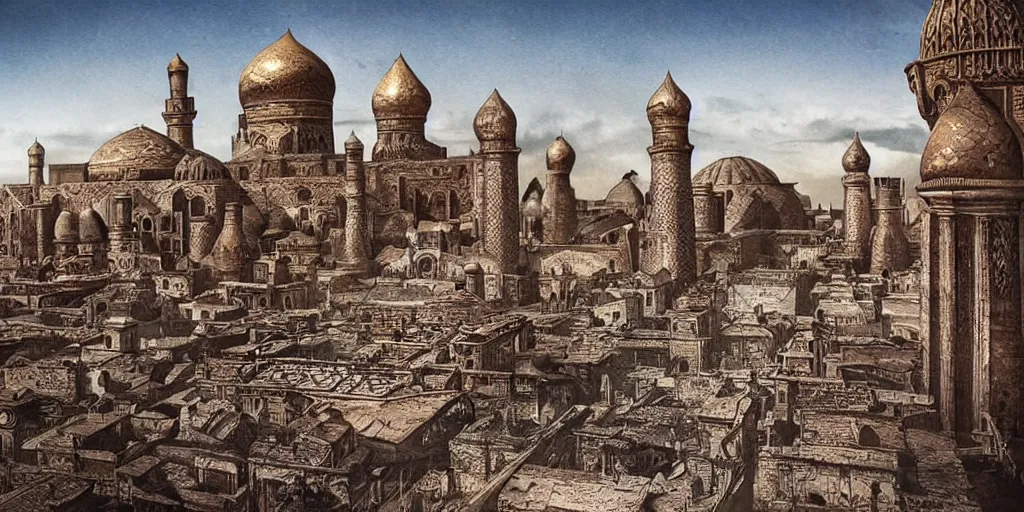 Image similar to old samarkand city, steampunk style, realistic, high detail,