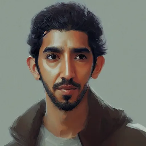 Image similar to “Portrait of Dev Patel by Greg Rutkowski, young, attractive, highly detailed portrait, scifi, digital painting, artstation, concept art, smooth, sharp foccus ilustration, Artstation HQ”