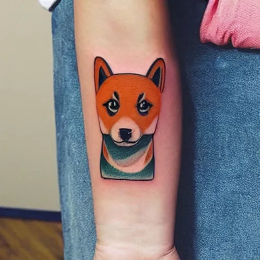 Prompt: cute tattoo of a shiba inu