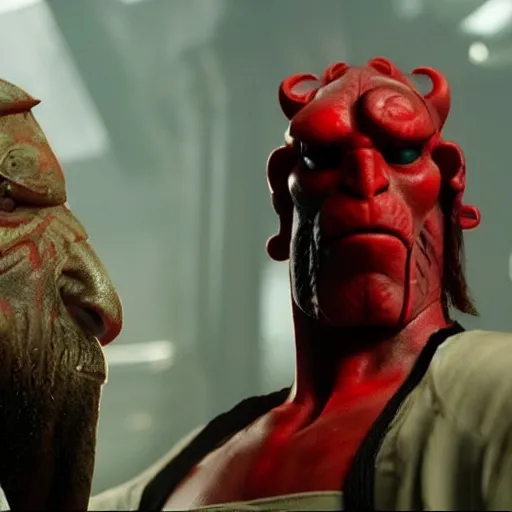 Image similar to a still from the movie hellboy crossover with the game rez