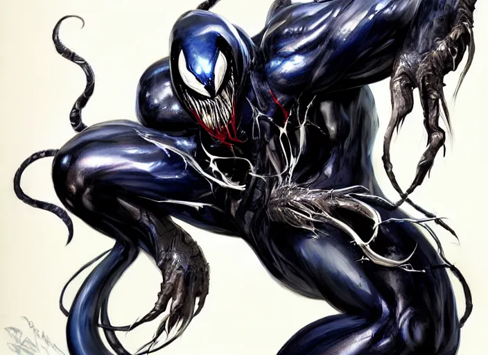 Image similar to artwork of venom by artgerm, amano yoshitaka, berkey john, bowater charlie