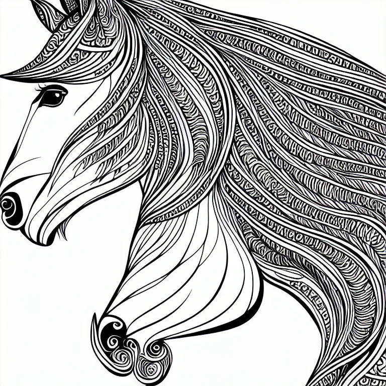 Image similar to beautiful horse, ornamental, fractal, ink draw, line art, vector, outline, simplified