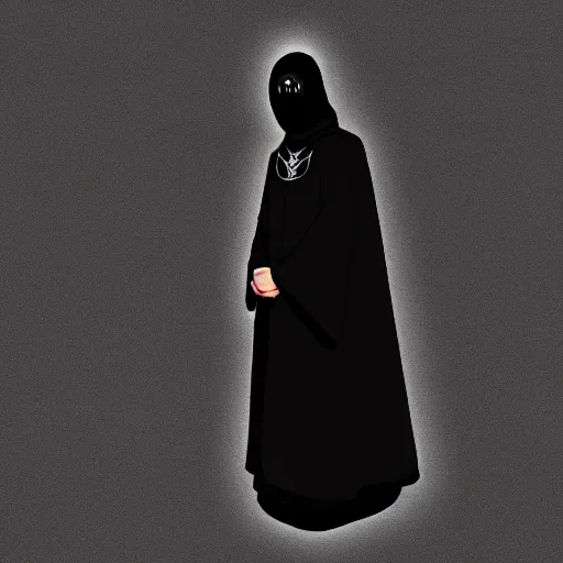 Image similar to a dark cloak, the face isn't visible, with a handgun sticking out, photorealistic