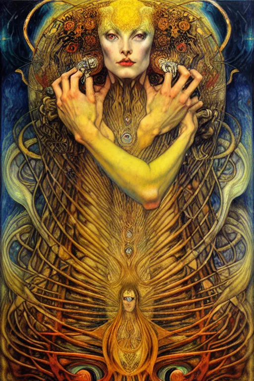 Image similar to Divine Chaos Engine by Karol Bak, Jean Delville, William Blake, Gustav Klimt, and Vincent Van Gogh, symbolist, visionary