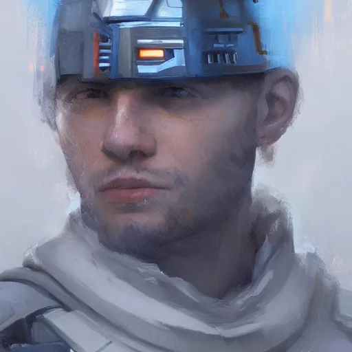 Image similar to portrait of a man by greg rutkowski, a soldier of the new galactic republic, wearing a white, blue and orange tactical gear, star wars expanded universe, highly detailed portrait, digital painting, artstation, concept art, smooth, sharp foccus ilustration, artstation hq