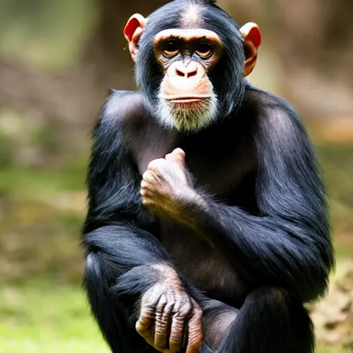 Prompt: a chimpanzee with a pensive look, wearing headphones