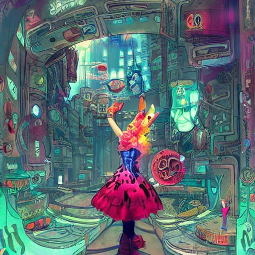 Prompt: Alice in Wonderland Cyberpunk, pikepety