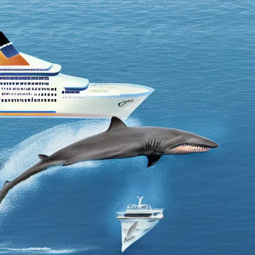 Image similar to a giant shark swallowing a cruise ship