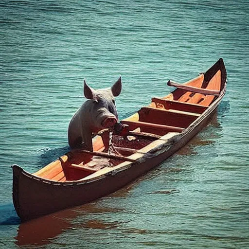 Prompt: “a pig rowing a boat”