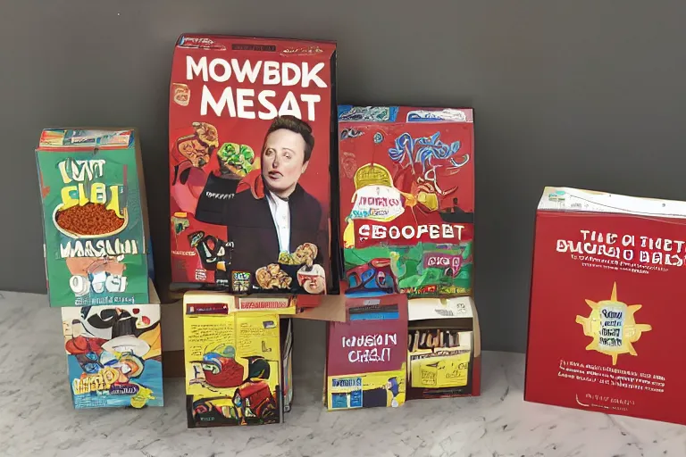 Image similar to elon musk cereal box