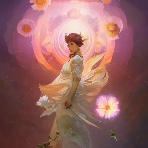 Image similar to Flower in the cosmos, highly detailed, digital painting, artstation, concept art, smooth, sharp focus, illustration, Unreal Engine 5, 8K, art by artgerm and greg rutkowski and alphonse mucha