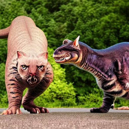 Image similar to a trex - cat - hybrid, animal photography