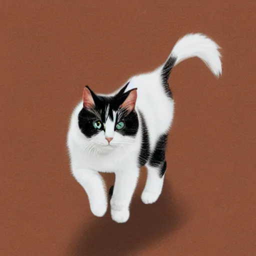 Image similar to a calico cat walking on two legs drawing