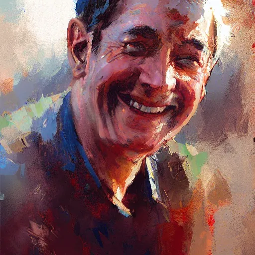 Image similar to a happy man, painted by Craig Mullins