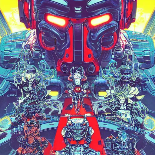 Image similar to portrait of super contra robots, symmetrical, by yoichi hatakenaka, masamune shirow, josan gonzales and dan mumford, ayami kojima, takato yamamoto, barclay shaw, karol bak, yukito kishiro, moebius