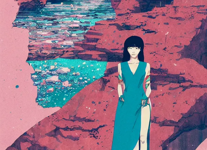 Image similar to lee jin - eun in luxurious dress emerging from turquoise water in egyptian pyramid city during an eclipse by conrad roset, m. k. kaluta, martine johanna, rule of thirds, elegant look, beautiful, chic, face anatomy, cute complexion