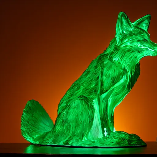 Image similar to Portrait photography of a glowing Emerald fox sculpture