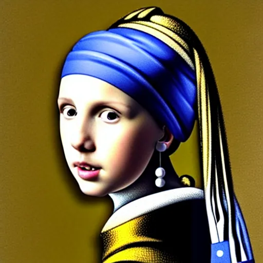 Image similar to Millie Bobby Brown with the pearl earring by Johannes Vermeer