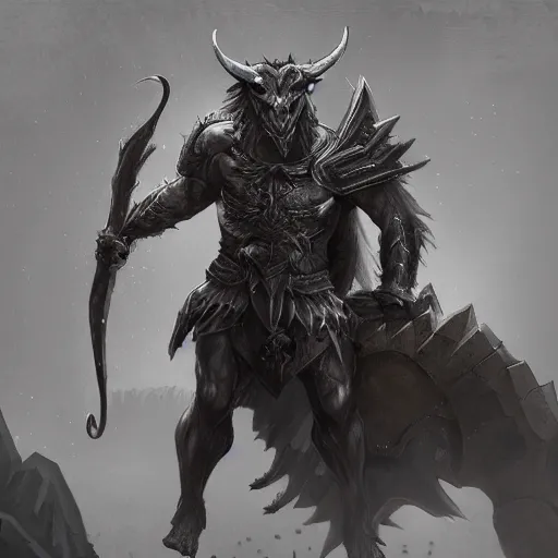 Image similar to epic minotaur beast in armor, artwork, concept art, greek mythology, dark fantasy, digital painting, artstation, d&d