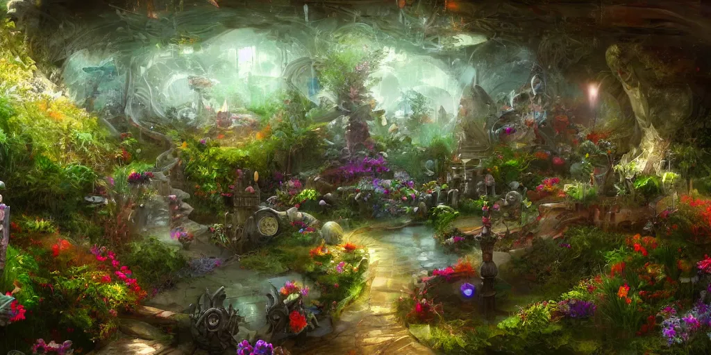 Image similar to garden of time and space, trending on artstation, dreamy
